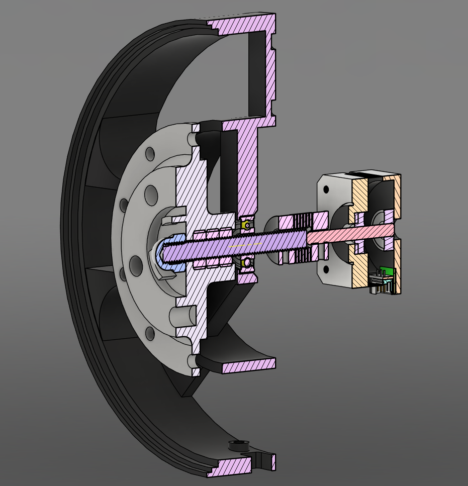 Vue en coupe de l'ensemble moyeu-moteur